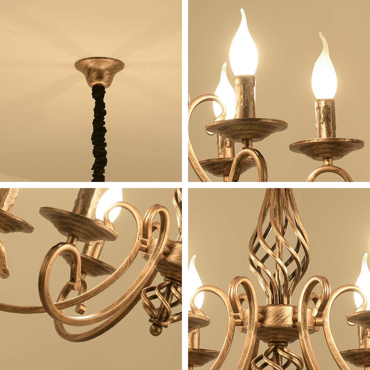 Ganeed Rustic 6-Light Chandeliers, French Country Vintage Chandelier, Metal in Antique Bronze Pendant Chandelier, Pendant Light Fixture for Island Kitchen Farmhouse Dining Room Living Room - - 
