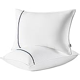 Bedsure Hotel Pillows Queen Size, Set of 2 - Luxury Bed Pillows for Sleeping, Decoration Strip Diamond Design Cover, Fluffy Original Down Alternative Filling for Side, Back or Stomach Sleepers