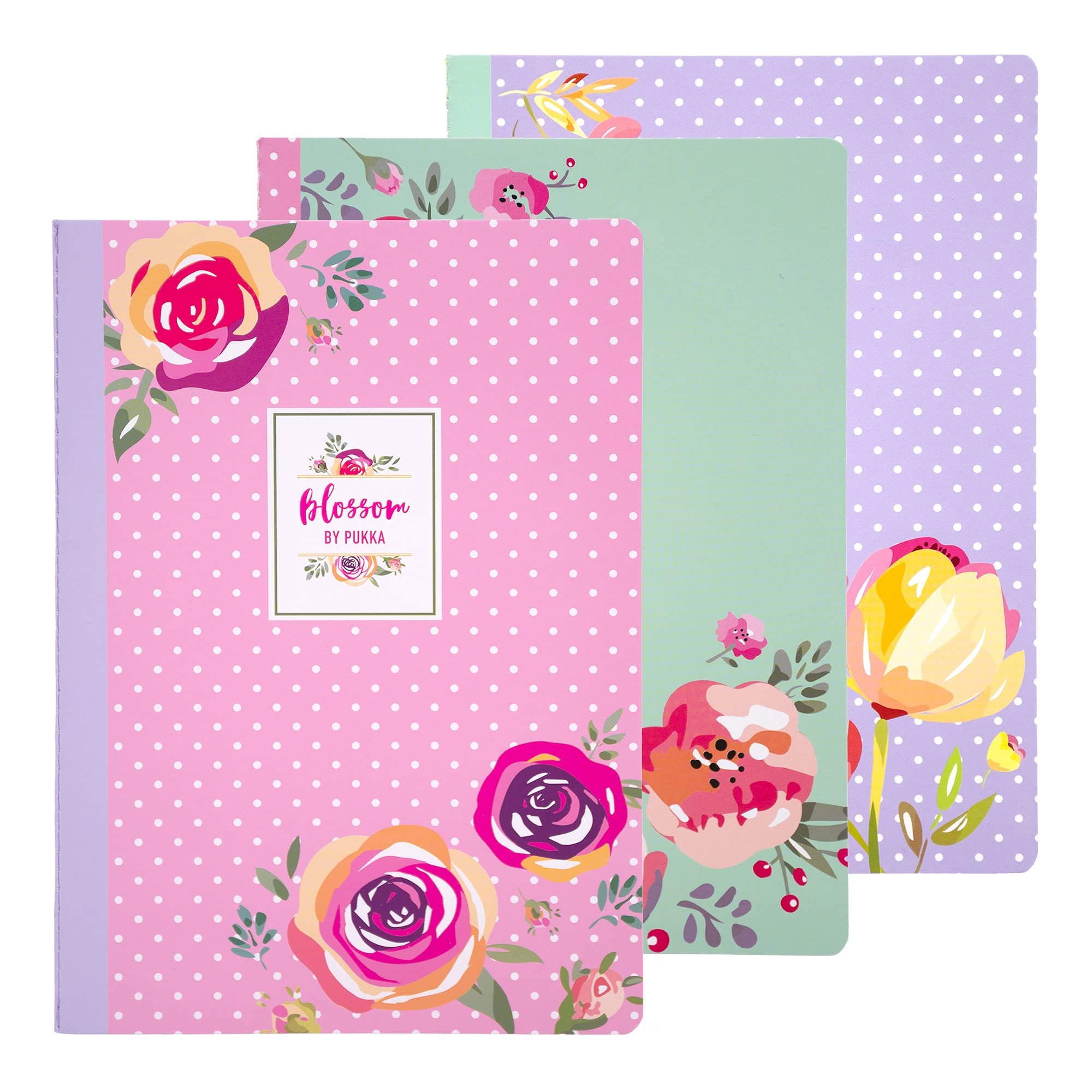 Pukka Pad, A5 Stitched Exercise Book – Notebook with 80 Pages of 80GSM Writing Paper – Pack of 6 of Assorted Colours in Blossom Designs – 21 x 14.8cm