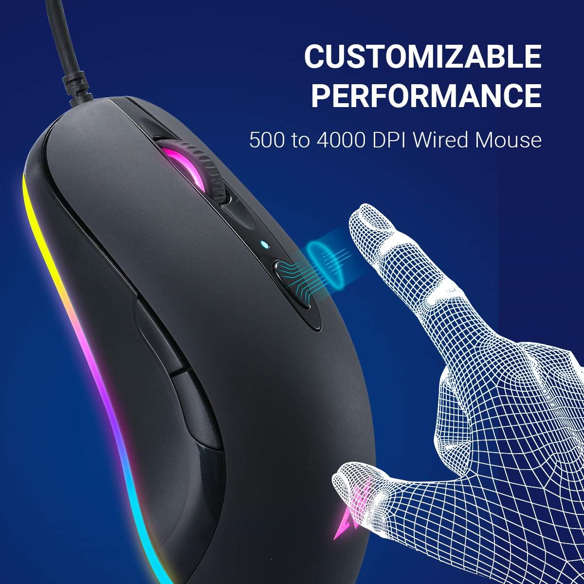 ABKONCORE A530 Gaming Mouse [4000DPI], Wired Computer Mouse, RGB Backlit Mice with 8 Programmable Buttons, 80g Lightweight Design, 16M Color, 4,000 DPI Adjustable, PC Gaming Mouse for Laptop, PC, Mac: Computers & Accessories
