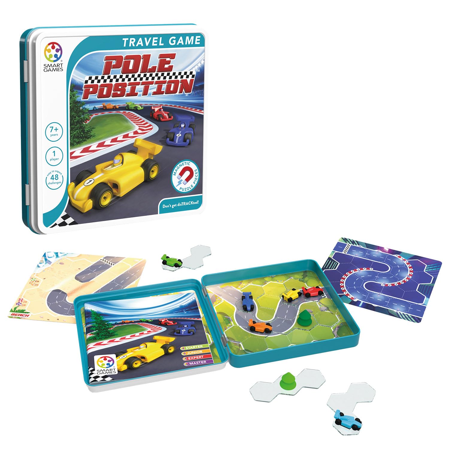 SmartGames - Pole Position, Magnetic Puzzle Game in Tin with 48 Challenges, Ages 7+