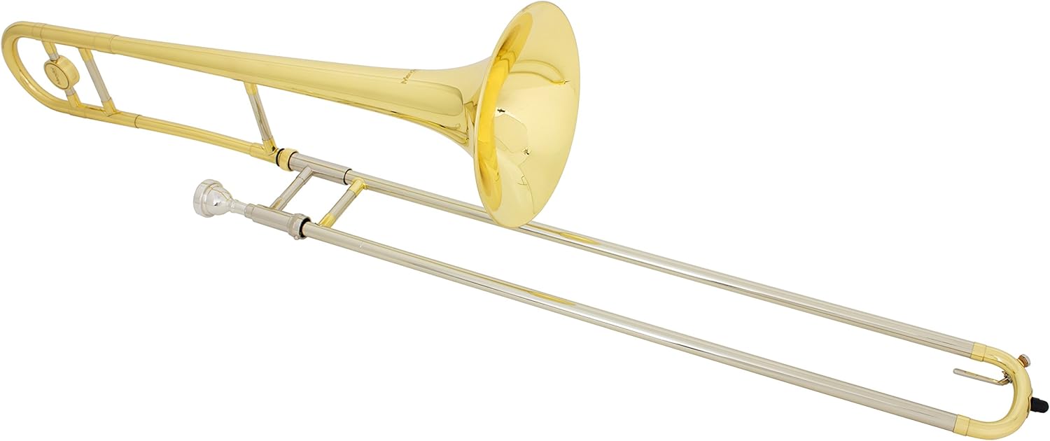 Mendini by Cecilio Bb Tenor Slide Trombone, Gold Lacquered, 1 Year Warranty, Tuner, Pocketbook and More, MTB-L: Musical Instruments