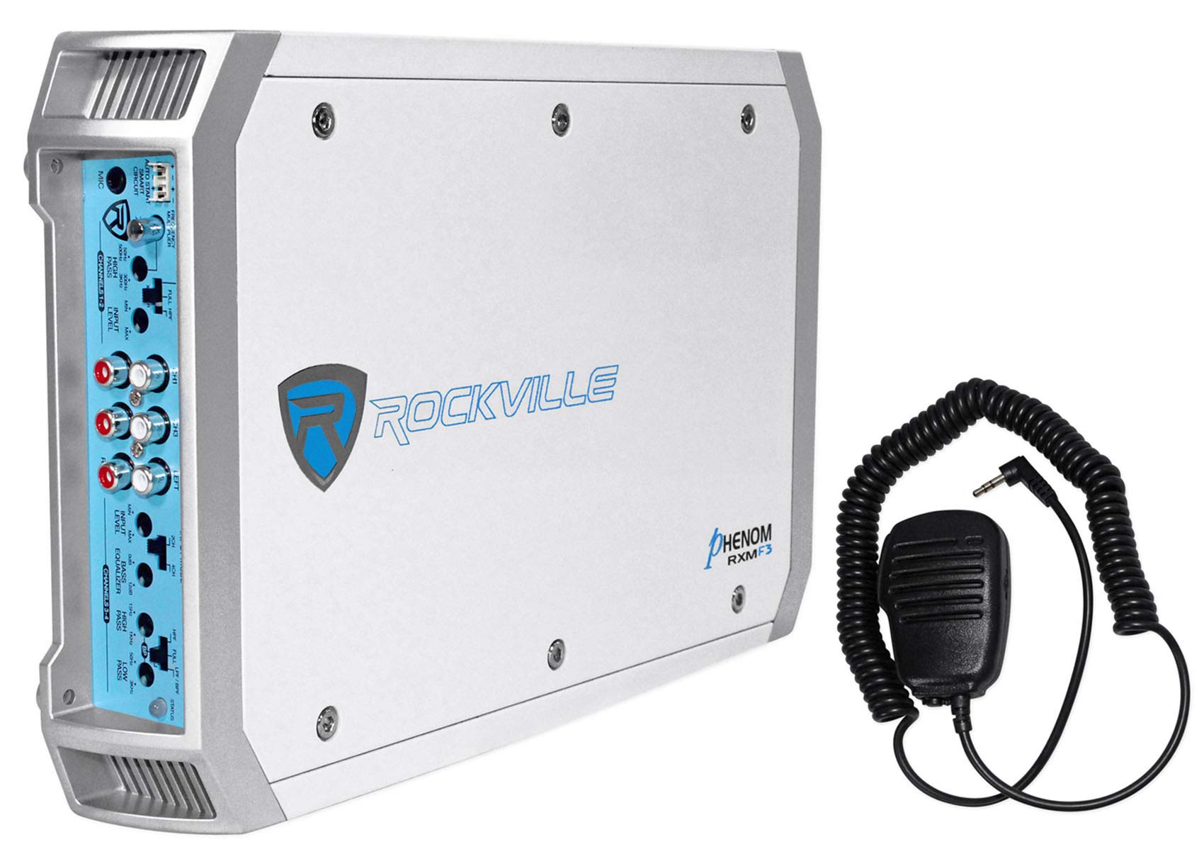 Photo 1 of Rockville RXM-F3 1600W Peak/260W RMS 4-Channel Class A/B Marine Amplifier with PA Microphone, Waterproof Conformal Coating, Smart Auto Turn-On for Boats