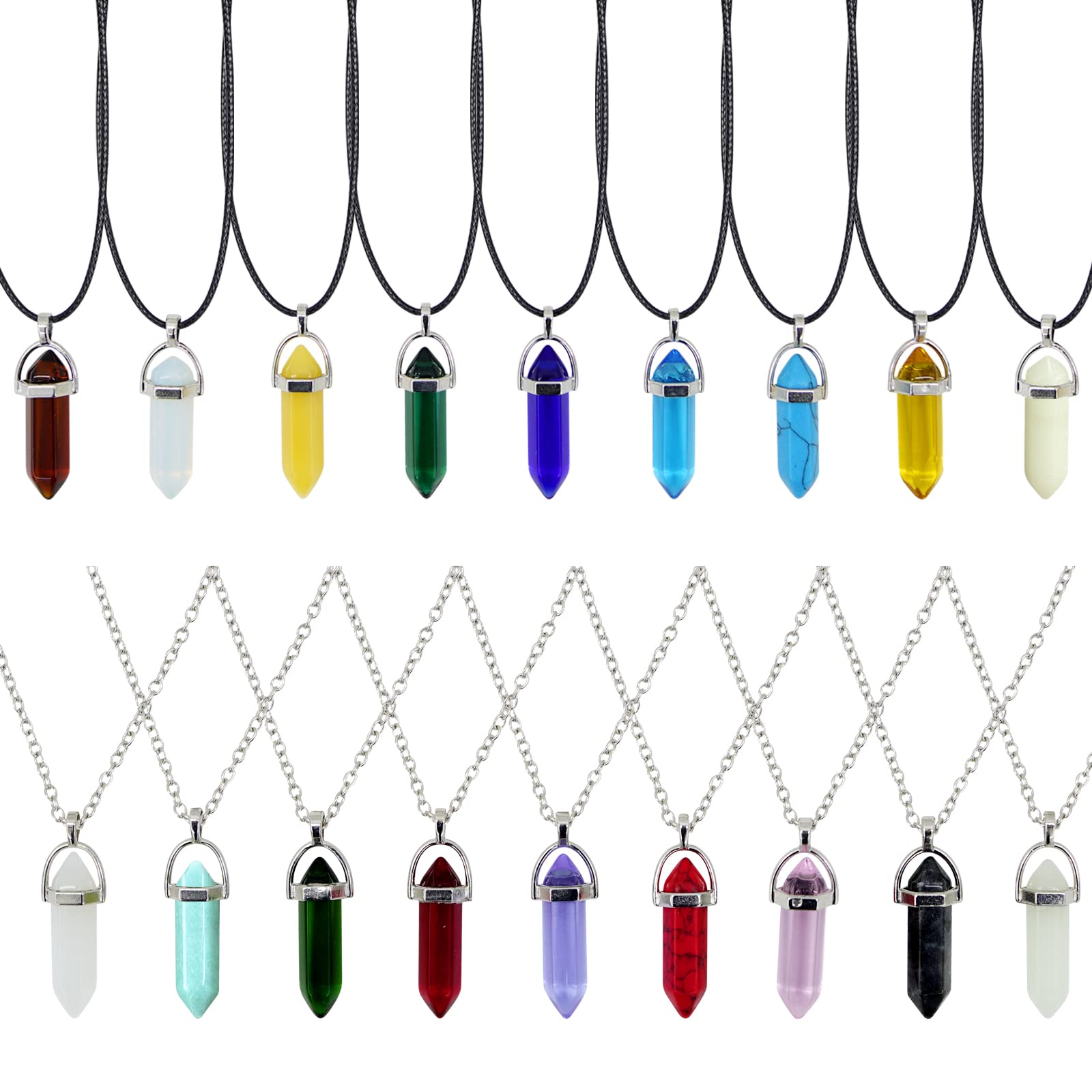 18 Pcs Hexagonal Chakra Pendant, Natural Stone Pendant Bullet Shaped Gemstone Crystal Quartz Stone Pendants, DIY Necklace Earring Jewelry Handicraft Making…