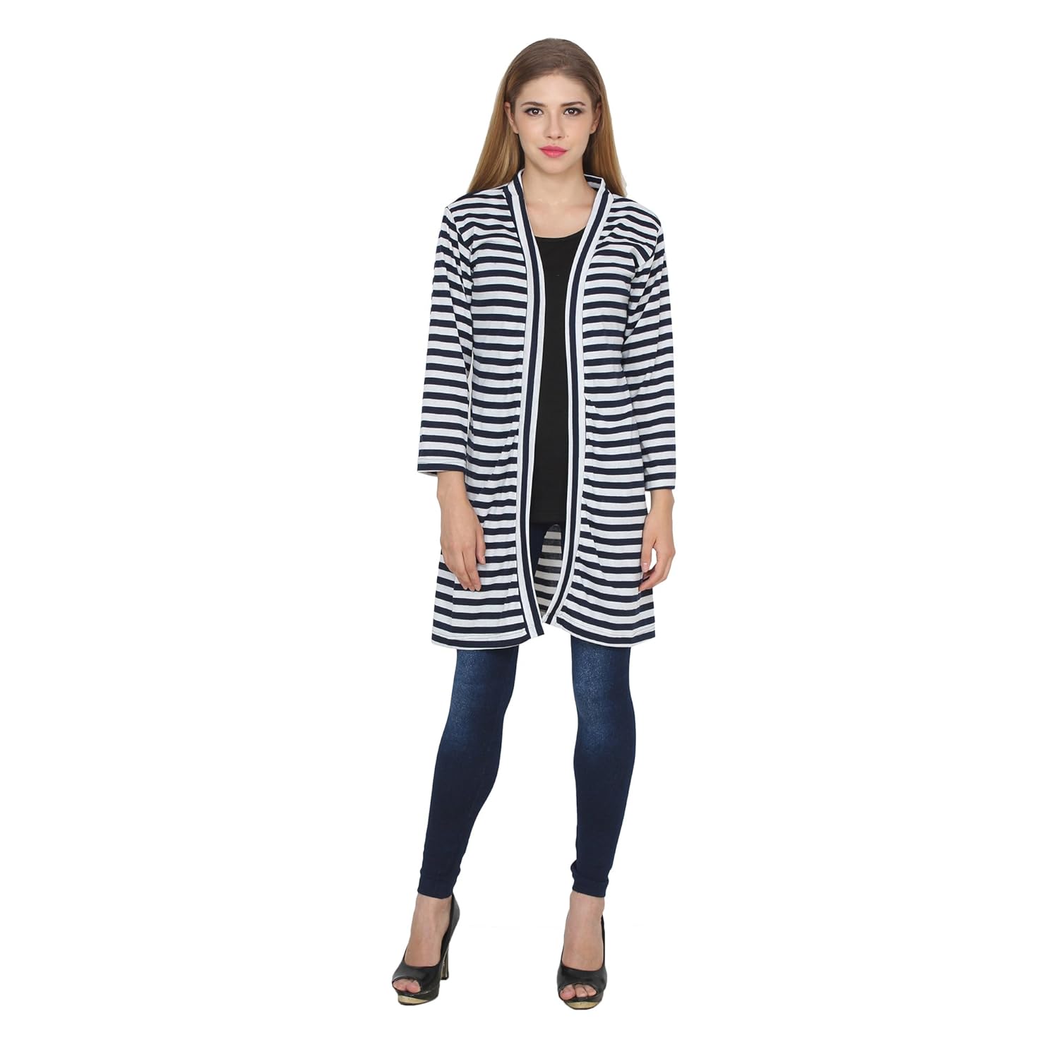 my swag women striped pattern long sleeve shrug