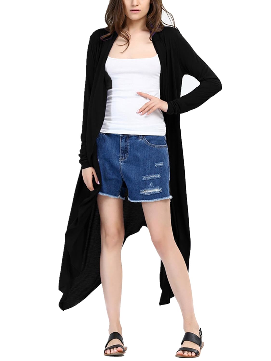 Lemosery Women S Solid Color Long Sleeves Open Front Floor