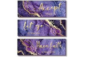 ONIZHITY 3Pcs Purple and Gold Bathroom Decor Purple Gold Wall Decor Accept Let Go Have Faith Quote Marble Style Versatile Home Art for Motivation Bedroom Living Room Office(Purple Gold 12x4