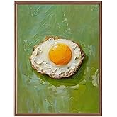 Vintage Kitchen Wall Decor Fried Egg Oil Painting Print Food Wall Pictures Retro Food Poster Oil Painting Artwork for Restaurant Table Kitchen Living Room Office Home Decorations，12"x16" Unframed