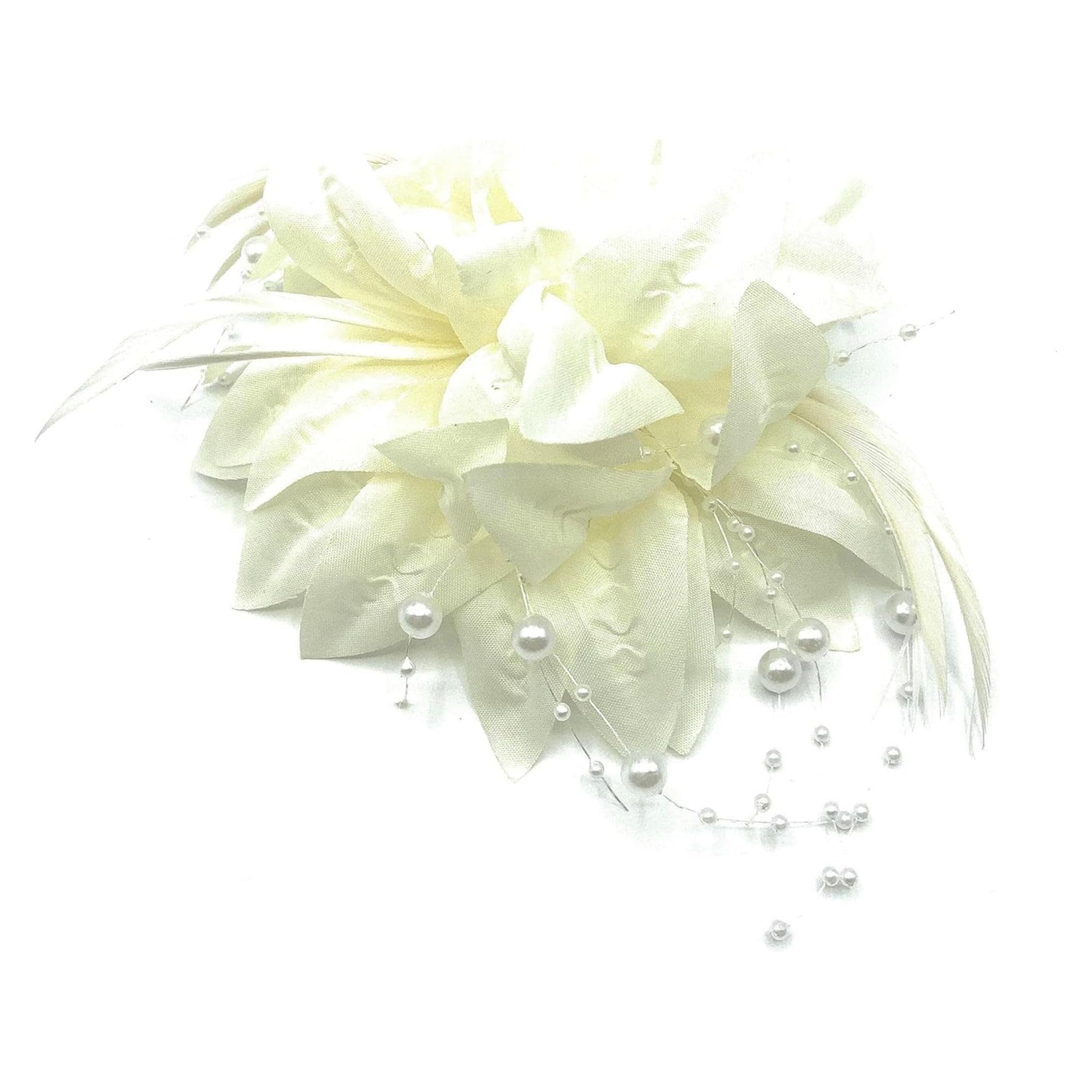 Arranview Jewellery White fascinator with petals, feathers and bead detailing