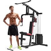 GYMAX Home Gym, Multifunctional Workout Equipment with Leg Extension, Pulley System &amp; 100lbs Weight Stack, Full Body Strength Training Machine, Home Gym Exercise Fitness Equipment