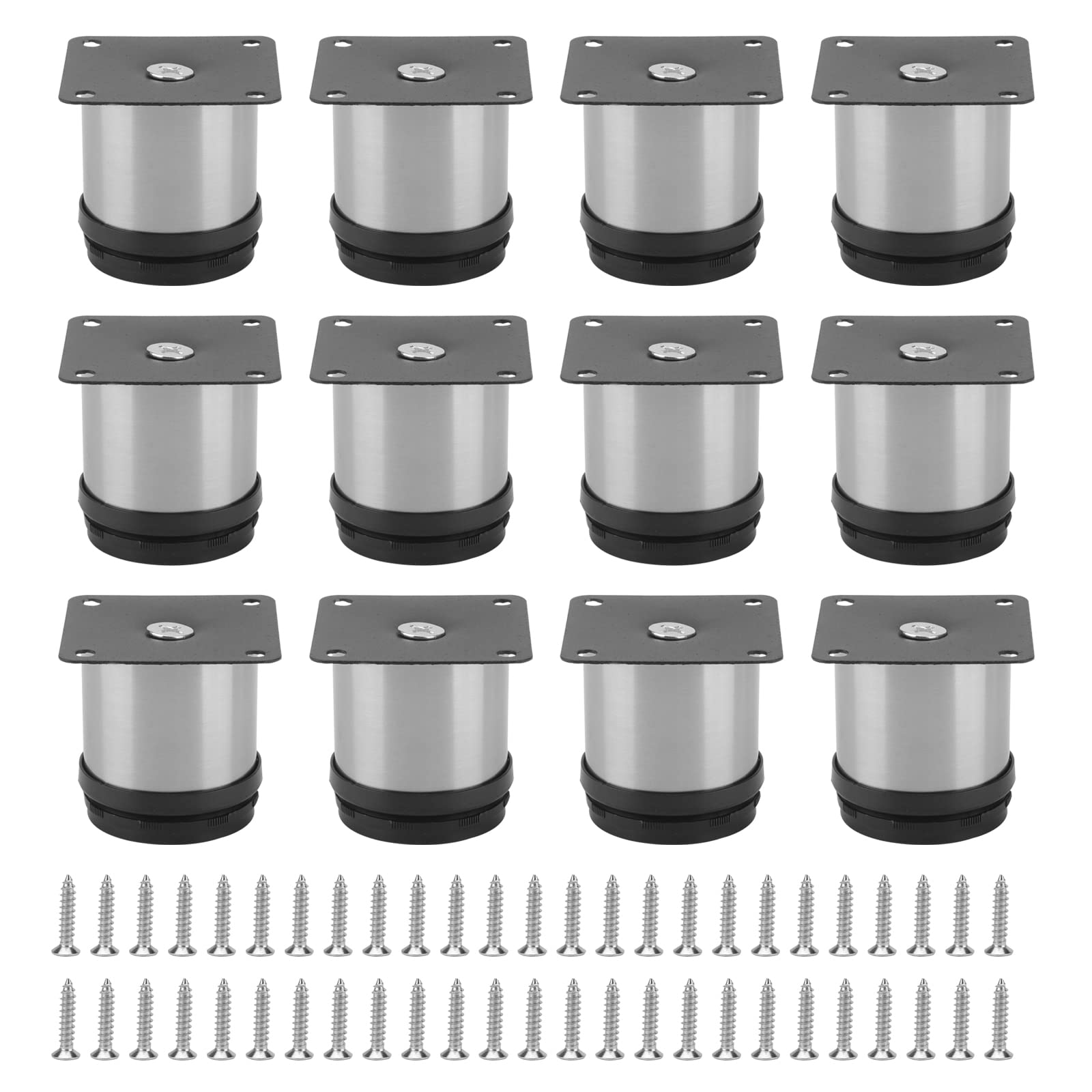 JOIKIT 12 PCS Adjustable Furniture Legs, 50 x 60mm Stainless Steel Sofa Feet with Mounting Screw, Round Kitchen Cabinet Legs for Desk, Coffee Tables, Cupboard