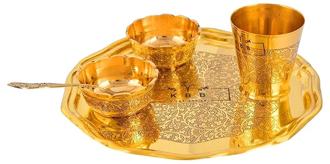 KBB Brass Navratri Special Pooja Set for Durga MAA/Devi Durga BHOG Set/Lakshmi Devi Pooja THALI/Pooja thalI | 2020 Festive Special (Small Size- 8