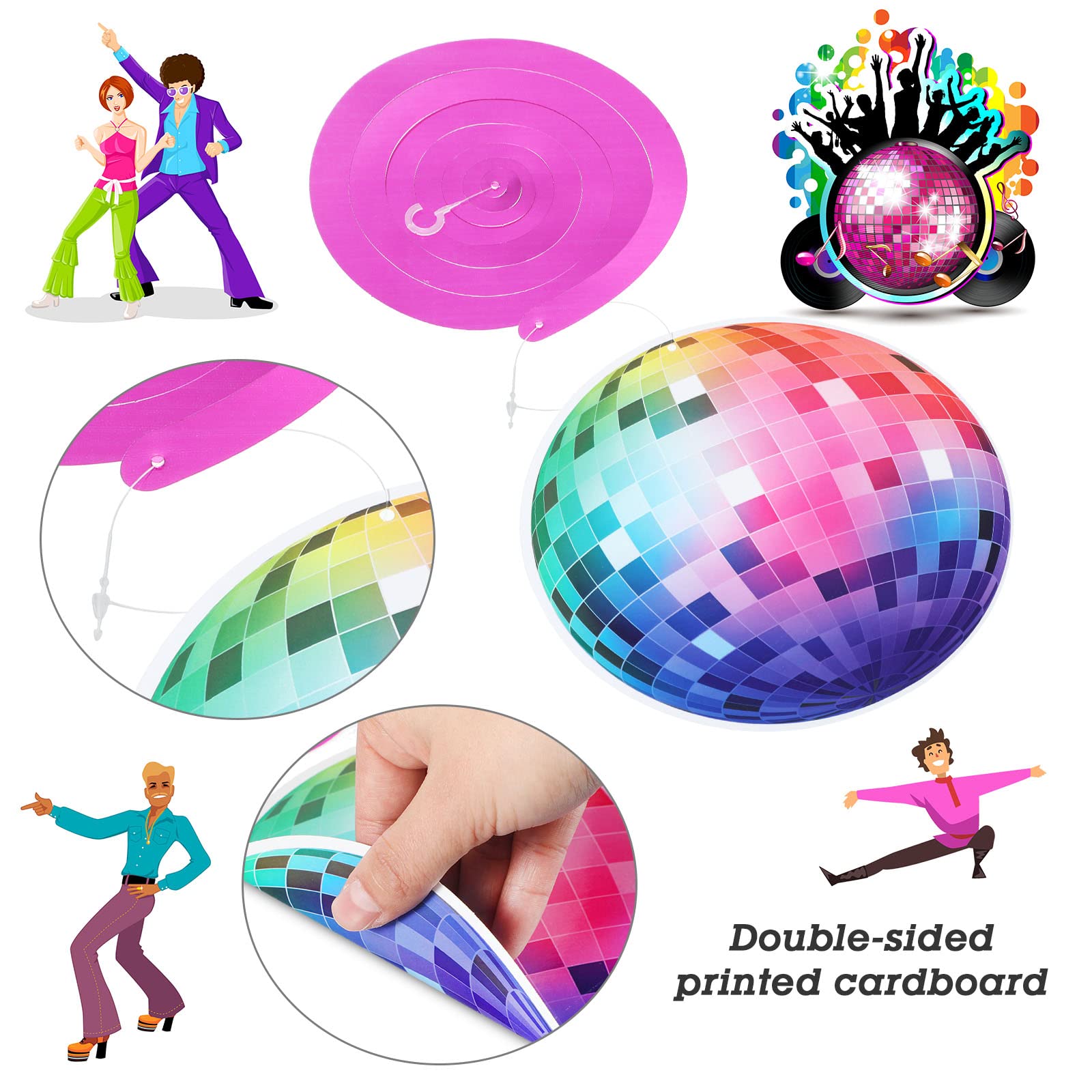 Dianelhall 53 Pieces Disco Party Decorations, 70s Disco Ball Hanging Swirls Ceiling Decor for Retro Fever 70's Boogie 1970s Birthday Hippie Party Favors