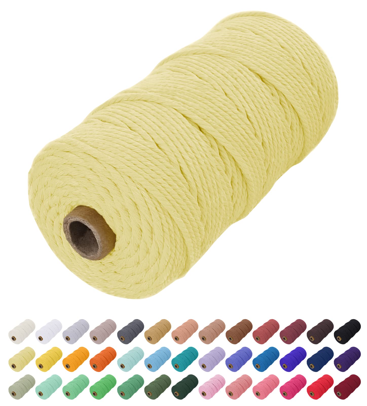 Uiopa Macrame Cord 2mm x 200m, Thick Rope Yarn Natural Cotton Cord, Macrame String for DIY Crafts, Plant Hangers, Wall Hangings, Decorations (Light Yellow)
