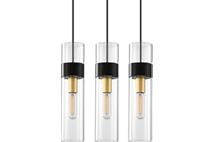 SEENMING HOUSE 3 Pack 1 Light Hanging Indoor Kitchen Island Gold Pendant Light Clear Glass Pendant Ceiling Light Fixtures,Black Finish Modern Farmhouse Dinning Over Sink