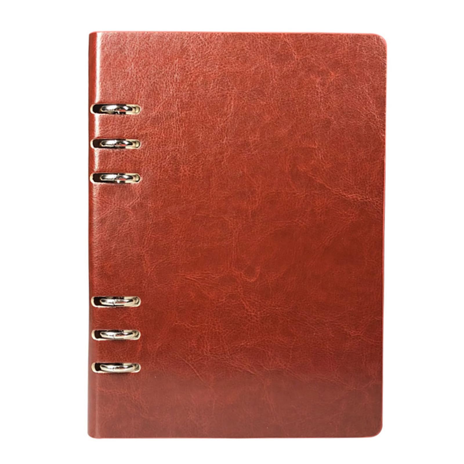 SEIWEI (Light brown) A5 Size (17x23cm/6.6x9inch) Leather Ring Binder Notebook Refillable Stainless Steel Cut-Out Notepad, 100 Pages Waterproof Easy-Open — image 1