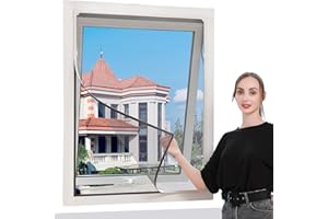 JOOFAN DIY Adjustable Magnetic Window Screen Max 56"x35"W Fits Magnet Screen mesh White Frame with 20X20 mesh Easy Installation