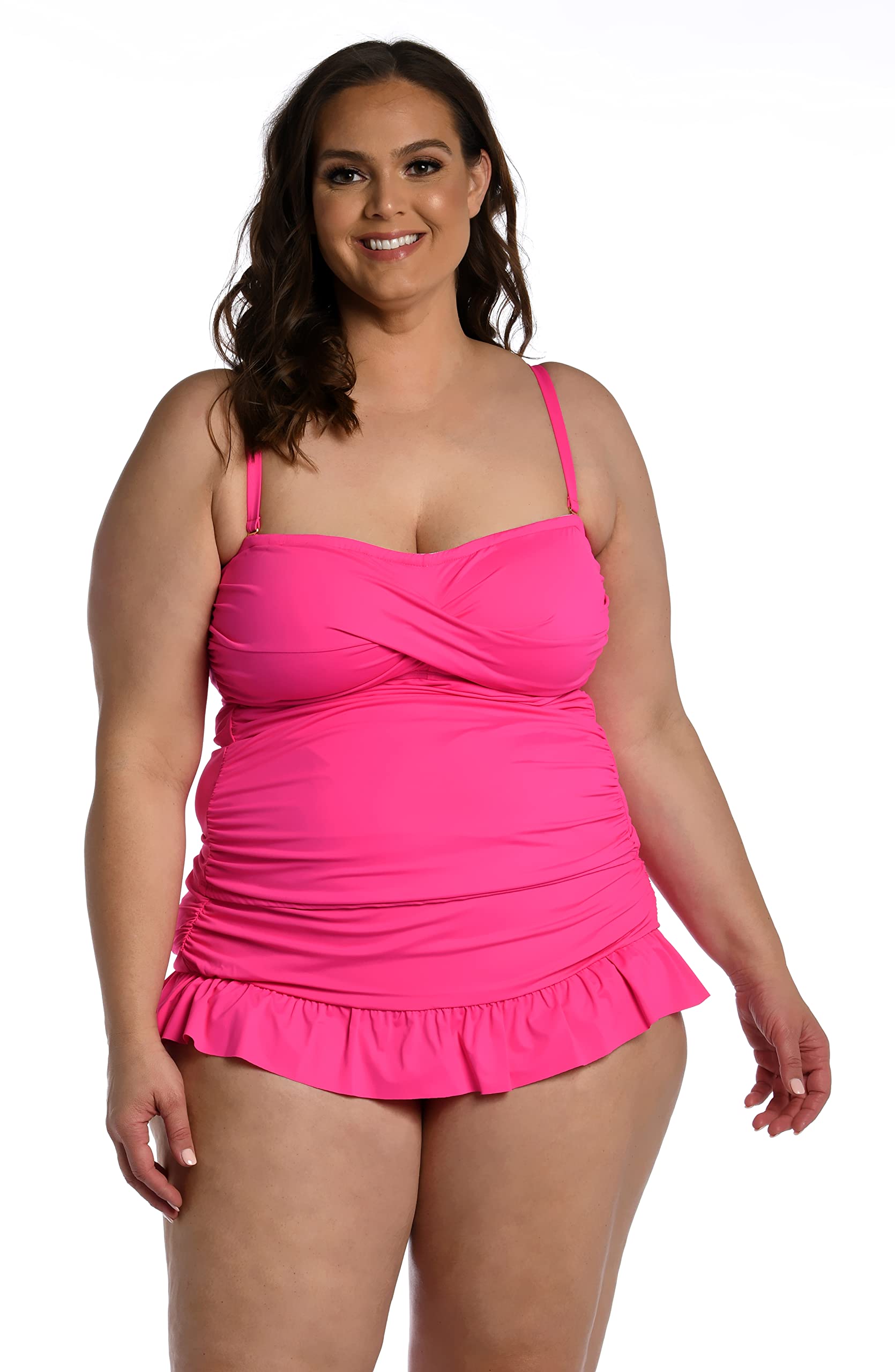 La Blanca Womens Island Goddess Bandeau Tankini Swimsuit Bikini Top, Pop Pink