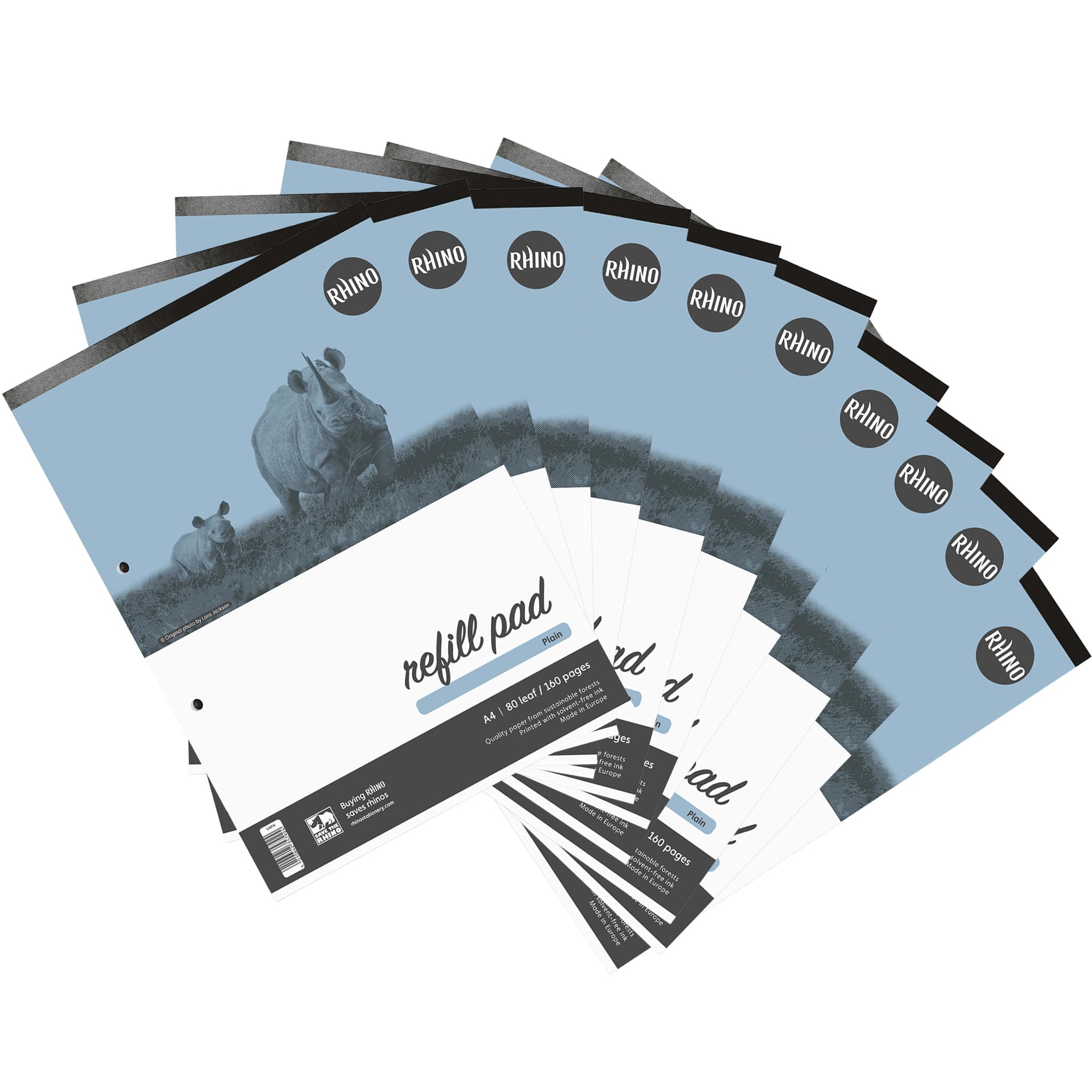 Rhino A4 Refill Pad, Writing Pad, 160-Page/Plain Paper Notepad, 10-Pack, White Hole Punched Top Binding Writing Paper, Office & School Stationery Supplies