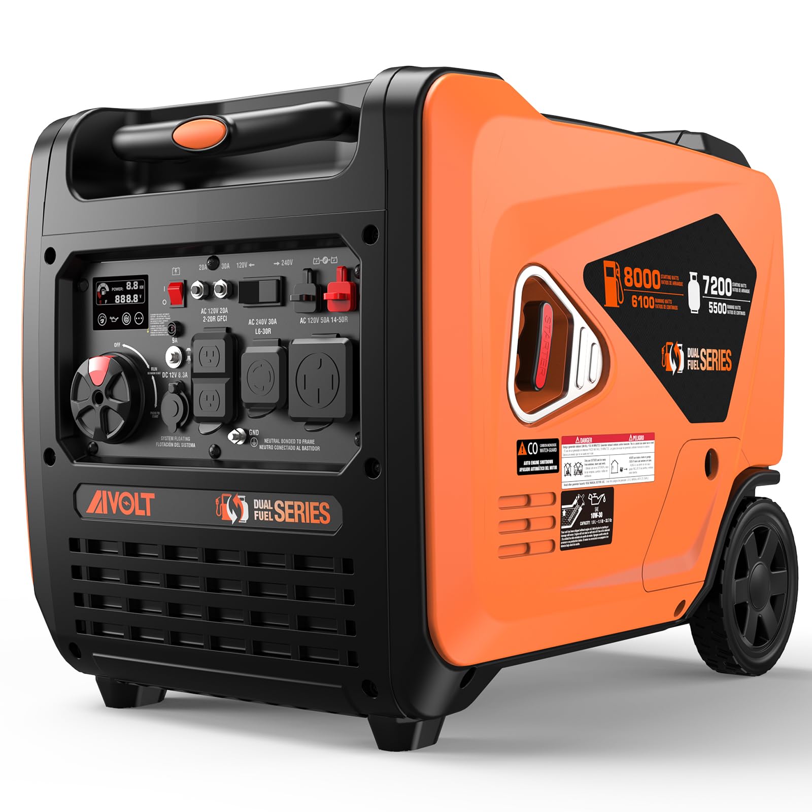AIVOLT 8000W Dual Fuel Inverter Portable Generator, Super Quiet, for Home Backup, Camping & RV