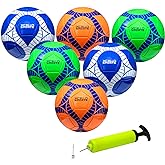 Xcello Sports Soccer Ball Size 4 Assorted Graphics (Orange, Green, Navy) with Pump (Pack of 6)
