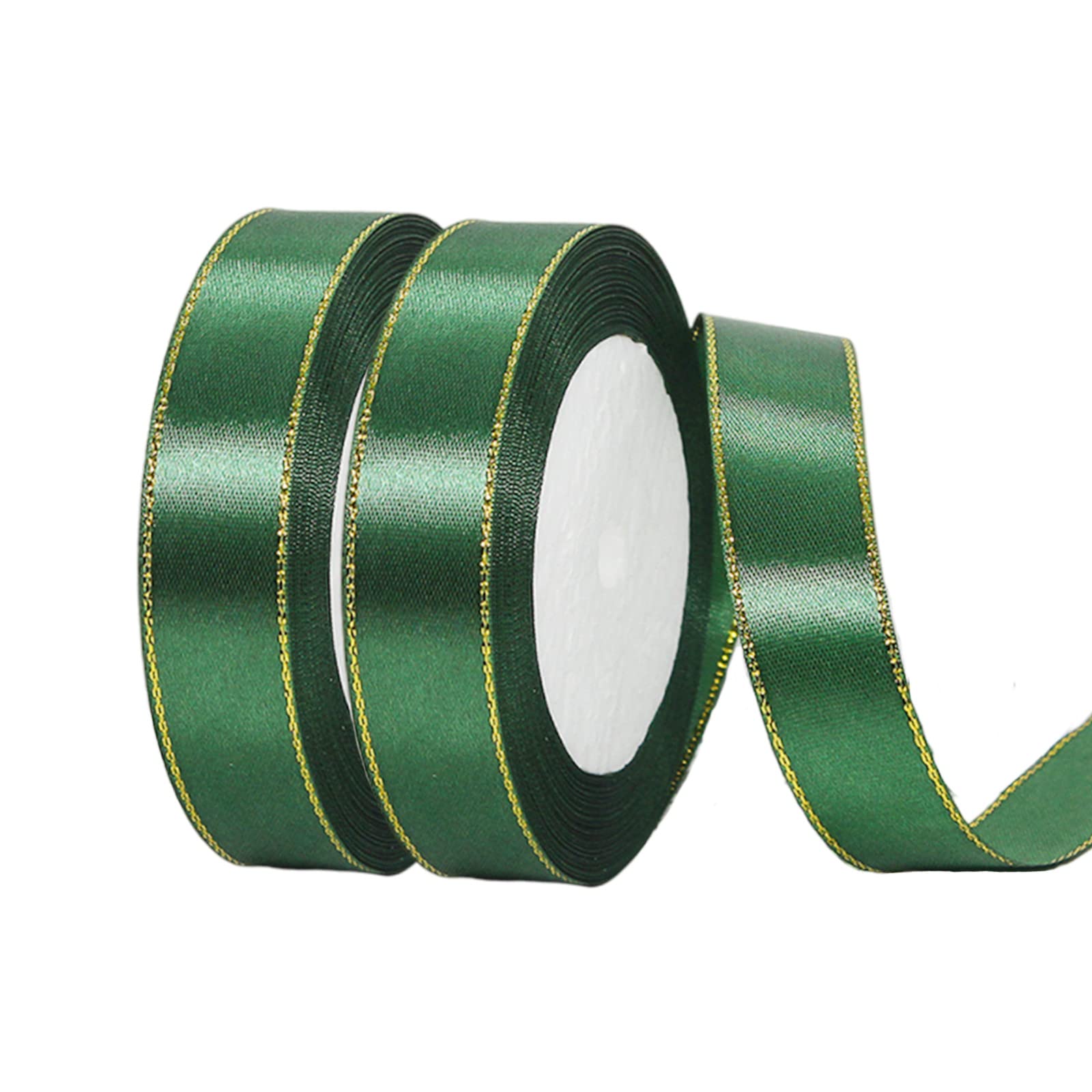 2 x 20mm Wide Dark Green Ribbon Thick Green Christmas Ribbon for Gift Wrapping 22m, 4/5 inch Thick Green Satin Ribbon for Christmas Wrapping Cake Xmas Tree Hair Bow Bouquet Crafts Decorations