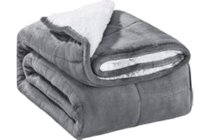 Sivio Sherpa Fleece Weighted Blanket for Adult, 15 lbs Heavy Fuzzy Throw Blanket with Soft Plush Flannel, Reversible Queen-Size Super Soft Extra Warm Cozy Fluffy Blanket, 60 x 80 inches, Grey