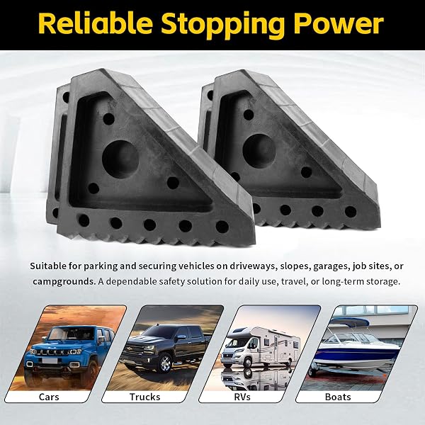 MAXXHAUL 70472 SOLID RUBBER HEAVY DUTY BLACK WHEEL CHOCK 2-PACK, 8″ X 4″ X 6″