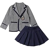 Mud Kingdom Girls British School Uniform Long Sleeve Wide Lapel Coat with Skirt Set 4-16Y