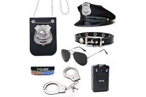 Changchupsem Police Costume Accessories Kit, 7PCS, Cop Hat and Badge Glasses Belt Logger Shoulder Light (Flash)