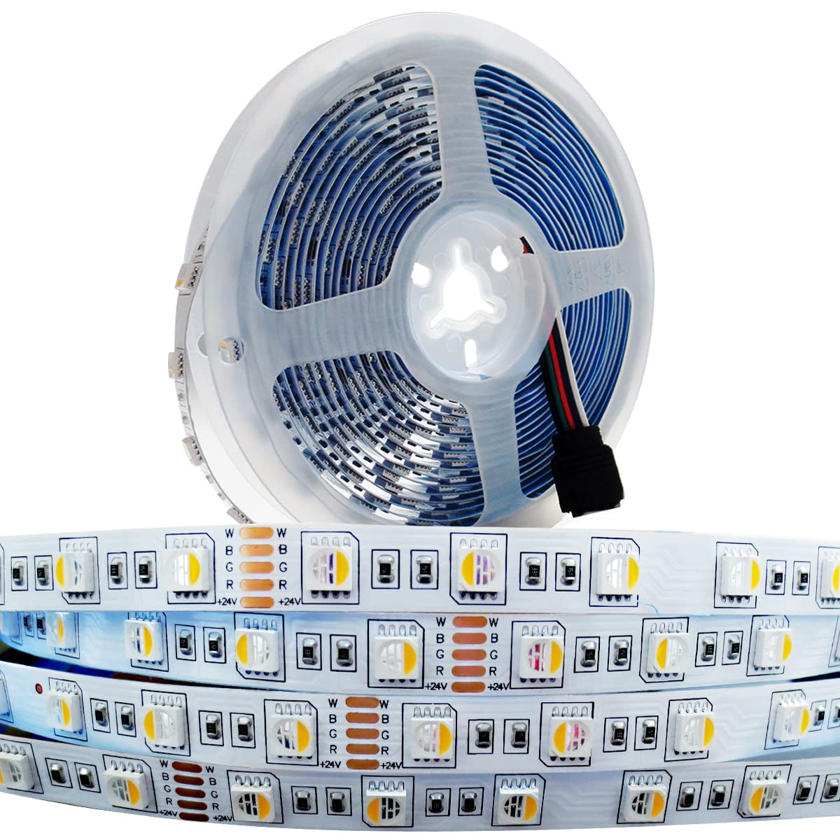 Tesfish 24V RGBWW Strip Lights, 4 in 1 RGB + Warm White 3000K 5M Mixed Color Light Strip SMD 5050 IP20 300 LEDs Rope Light for Bedroom, Kitchen Decoration
