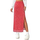 Avanova Women's Mesh Slit Split Long Skirts High Waisted Sexy Summer Maxi Skirts