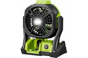 DeForce Battery Operated Fan, for DeWalt 20V Max Battery, Camping Fan Cordless, Option for Corded, with LED Lights, Variable Speed, Hook for Hanging, for Jobsite, Neon Green(Battery Not Included)