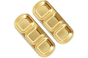 OFFSCH Stainless Steel Sauce Dish 2pcs 304 Gold-Plated Three Compartment Seasoning Bowl for Kitchen