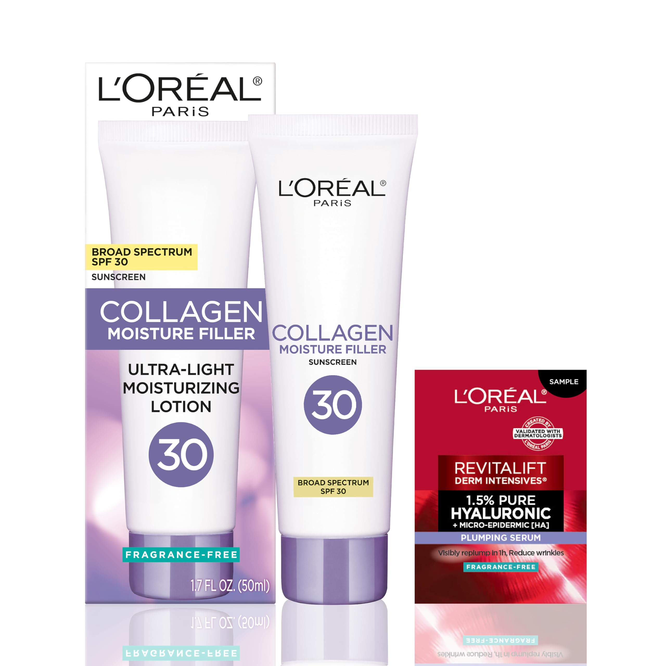 Photo 1 of L'Oreal Paris Collagen Moisture Filler Face Cream with Broad Spectrum SPF 30, Anti-Aging Moisturizer and Daily Sunscreen, Includes Face Serum Sample