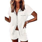 Ekouaer Womens Pajama Sets Button Down Lounge Set 2 Piece Loungewear Soft Sleepwear Short Sleeve Pjs with Pockets