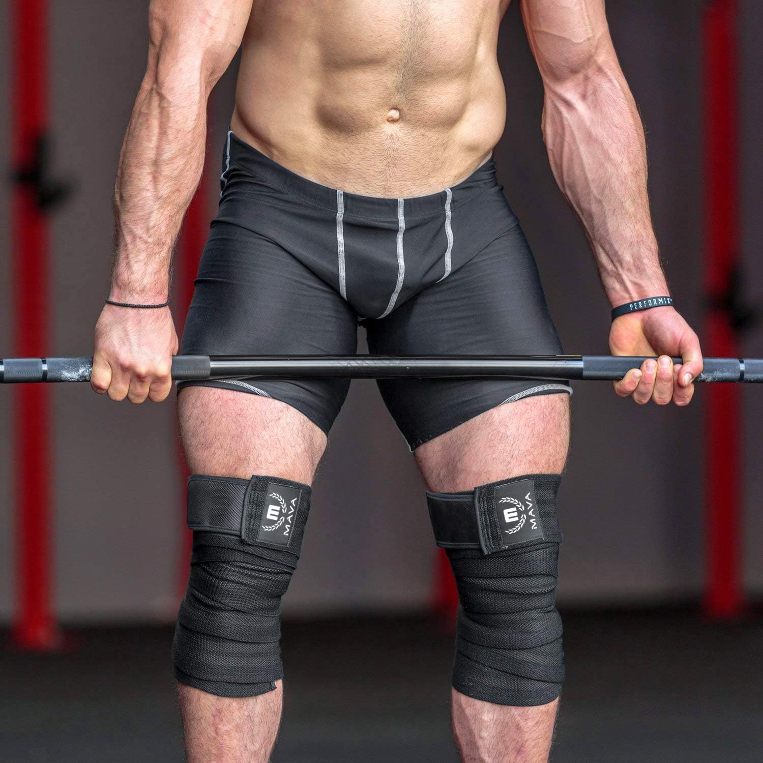 Mava Sports Knee Wraps for Weightlifting, Squats, Powerlifting, WODs, Gym Workout & Fitness - Perfect Compression Knee Straps with Great Elastic Support for Men & Women - 72"- (Pair) - Black: Sports & Outdoors