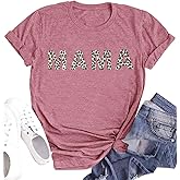 Baseball Mama Shirts Women Game Day Tshirt Funny Letter Print Baseball Mom Shirt Casual Leopard Mama Graphic Tees Tops
