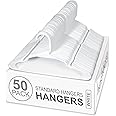 Heshberg Plastic Notched Hangers Space Saving Tubular Clothes Hangers Standard Size Ideal for Everyday Use on Shirts, Coats, Pants, Dress, Skirts, Etc. (50, White)