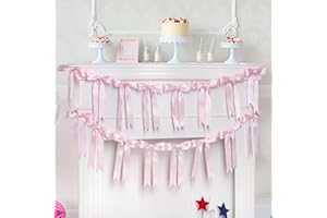 Yuubin 2 Pack Pink Bow Christmas Garland Banner Decor,Sweet Party Hanging Decorations for Women Coquette Birthday Bridal Shower Wedding Engagement Bachelorette Girl Baby Shower Supplies