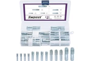 Swpeet 37Pcs 1/4" 5/16" 3/8" 1/2" Premium Zinc Plated Carbon Steel Concrete Knurled Drop in Anchors Assortment Kit, Expansion