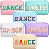 Clysee 6 Pcs Dance Makeup Bag Chenille Cosmetic Bag with Letter Patches, Waterproof Portable Cheerleader Toiletry Zipper Pouch for Girls Women Teachers Appreciation Gifts (Pastel Colors)