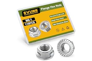 SVLING M6 Flange Nuts 110Pcs, Metric M6-1mm Serrated Flange Hex Nuts 304 Stainless Steel 18-8, Bright Plain Finish