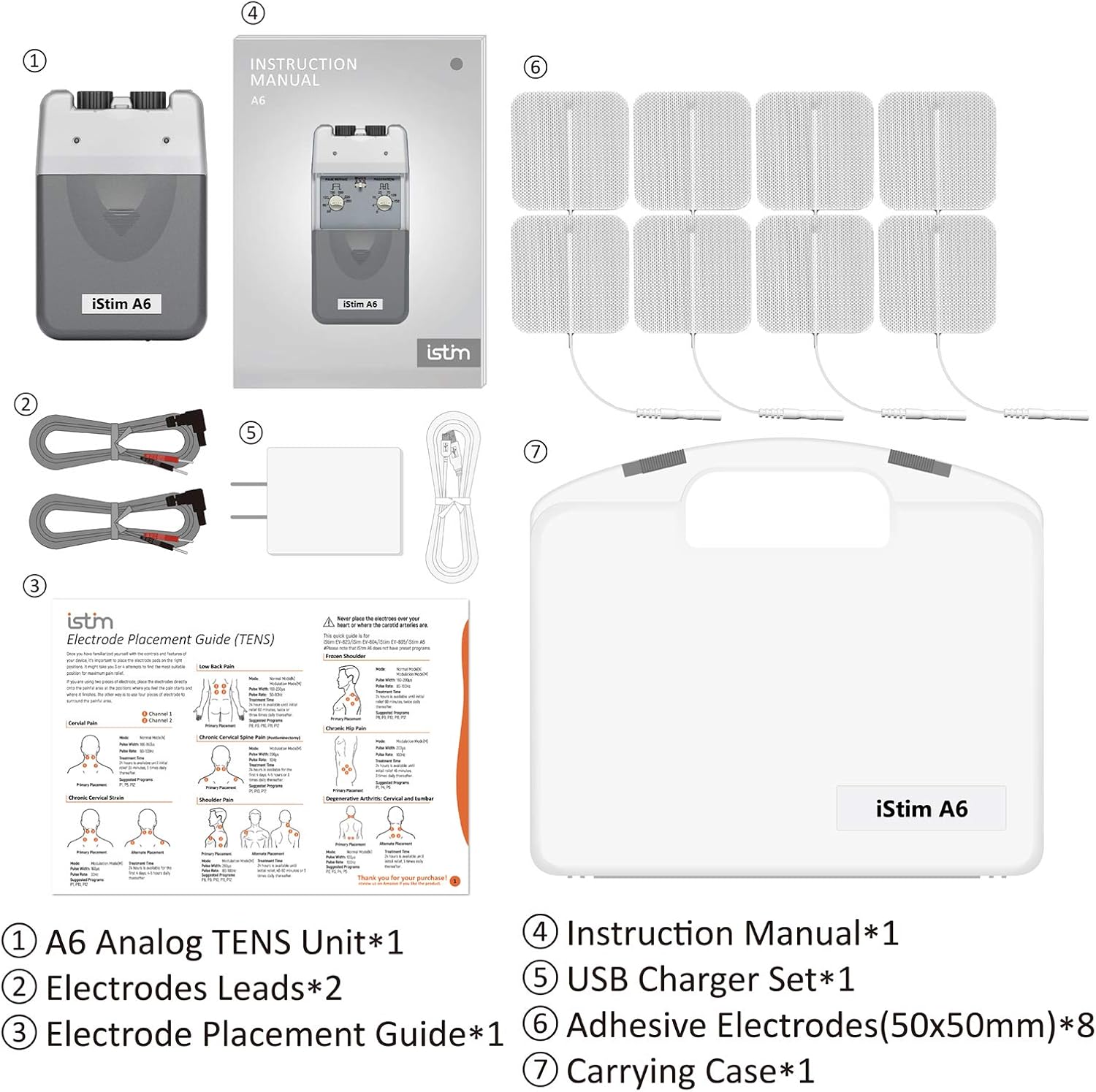 iStim A6 Analog Rechargeable Dual Channel TENS Unit/TENS Device/TENS Machine - for Pain Relief/Pain Control and Management - 3 Modes and Easy to Use (Including Electrode Pads): Health & Personal Care