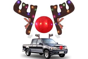 Narremcoy Christmas Car Reindeer Antlers Nose Kit with LED Lights - Glitter Rudolph Red Nosed Reindeer Car Decorations - Best Xmas Decor for Car SUV Van Truck - Auto Holiday Accessories