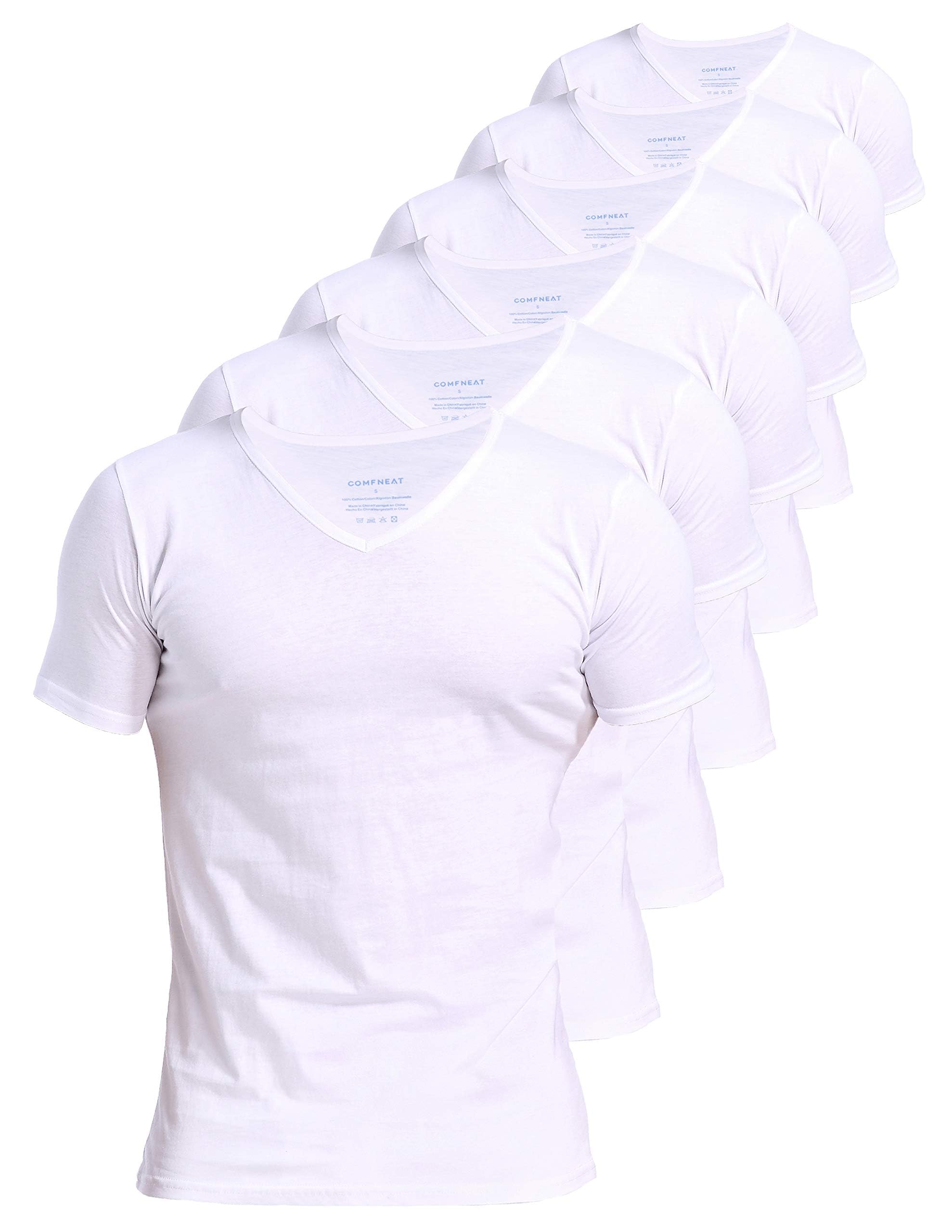 Comfneat Herren 6-Pack 100% Baumwolle Unterhemden, Weiß, L