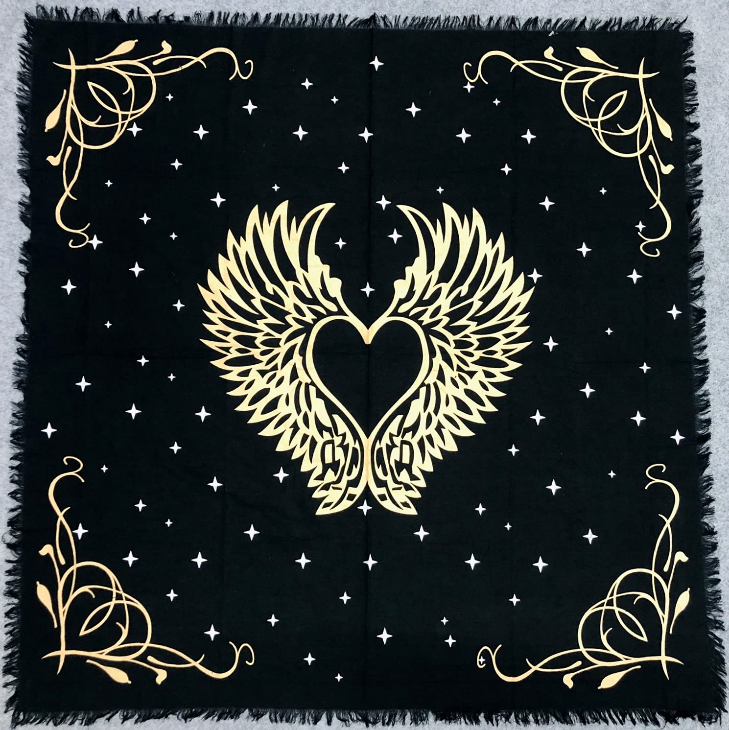 THE ART BOX 1 Altar Cloth Tarot Cards Table Napkins Supplies Black Gold Tablecloth Square Spiritual Celestial Deck Cloth With Fringes, Angel Wings, 36x36 Inches
