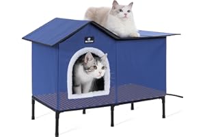 PAIGTEK Elevated Heated Cat Houses for Outdoor Cats in Winter, Weatherproof Heated Cat Bed Kitty Shelter with Cat Heating Pad, Warm Home for Outside Feral Barn Stray Cat，Easy to Assemble.