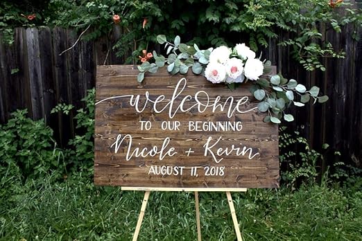 Ajcwhml Tarjeta De Bienvenida De Madera Nombre Personalizado Fecha