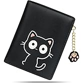 CONISY Small Wallet for Women, Vegan Leather Bifold RFID Blocking Cute Wallet with Coin Purse, Gift Ideas for Teen Girls Ladies (Cat Black)
